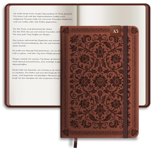 BIROYAL Notizbuch a5 Blanko, Hardcover Bullet Journal, 256 Seiten notizheft a5, 120gsm Papier, Notizbuch leer, Aesthetic Notebook Für Frauen Männer Notizen, Doodling, Skizzieren​ (Braun)