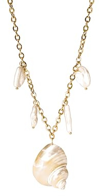 Purelei Opulent Shell Kette – Muschelkette mit Süßwasserperlen – 18K vergoldet, Edelstahl – Eleganter Muschelschmuck – Sommer-Accessoire Damen – Länge 35/40/45 cm (Gold)