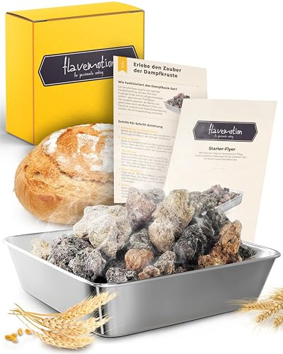 Flavemotion Lava Stone Oven for Baking Bread Including Stainless Steel Steam Bowl for Optimal Heat Distribution Thanks to Natural Water Vapour, Bread Baking Accessories for Crispy Homemade Bread