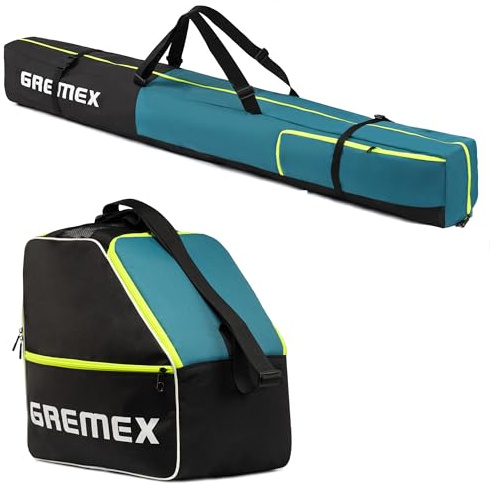GREMEX Skischuhtasche Set - Starke Skitasche - Skisack Skitasche Set - Wasserfeste Tasche Skischuhe mit Helm - Skisack für 1 Paar Ski - Skischuhtasche mit Helmfach - Ski Zubehör