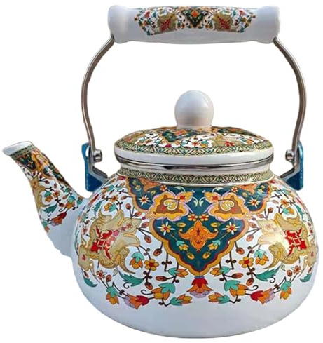 Bouilloire à thé en émail, bouilloire à thé en émail 2, 5 L vintage résistante la chaleur avec poignée froide sans sifflement théière facile nettoyer pour cuisinière