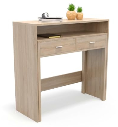 DORMIDAN- Consola Extraible, Mesa Escritorio Extensible, Mesa Estudio, con cajones y balda (Roble)
