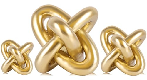 Gold Knot Decor for Coffee Table Book,Chain Link Living Room Decor Item for Bookshelf Entryway Nightstand TV Stand,Minimalist Knot Sculpture for Home Living Room,Centerpiece Table Decorations (Gold)