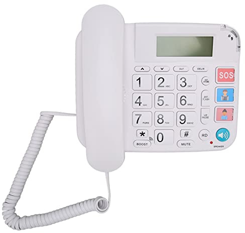 CHICIRIS Téléphone Filaire à Gros Boutons avec écran LCD, Haut-Parleur, Numérotation Abrégée pour Personnes âgées, Téléphone Résidentiel Vocal Haute Définition pour Personnes âgées, ABS Blanc 1