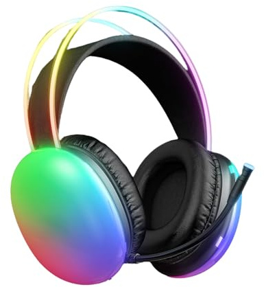 TSMORY Cuffie con cancellazione attiva del rumore Cuffie da gioco Over Ear Bass più profondi Suono surround Luce LED per viaggi Isolamento acustico Cuffie da gioco a LED