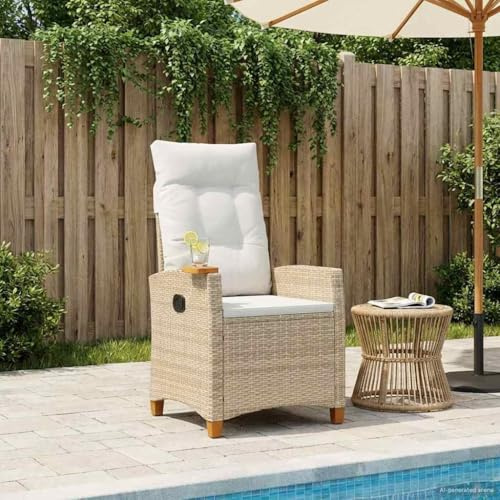 zylophax Liegestuhl mit Teeteller Poly-Rattan wetterfester Gartenstuhl 62 x 64 x 112 cm moderner Balkonstuhl mit Verstellbarer Rückenlehne und komfortablem Sitzkissen für Terrasse und Outdoor