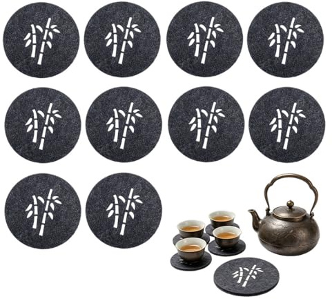 Androxeda Kitchen Set di 10 Sottobicchieri, Tappetini in Feltro di Bamboo, Diametro 8cm, Nero, Per Tavola, Cucina, Ristorante
