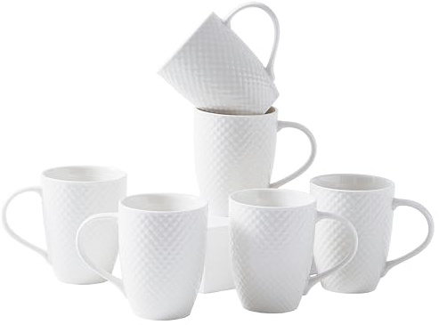 simpa Embossed Geometric Diamond New Bone China Mugs Set of 6