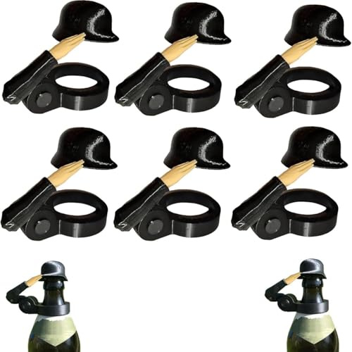 Bierflaschenverschluss Soldaten Helm, Soldat Salut Bierflasche Helm, Bierflaschenverschluss Stahlhelm, lustiger Salute Soldaten Bierhelm, für Party, Grillparty, Bar, Beer Lovers & Veterans (6-black)