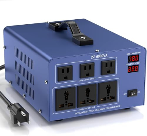 6000W Voltage Converter Auto Transformer,110/120/220/240V Heavy Duty Step Up/Down Power Converter Transformer with 3 US Outlets,3 Universal Outlets,Resettable Circuit Breaker Protection,LCD Display