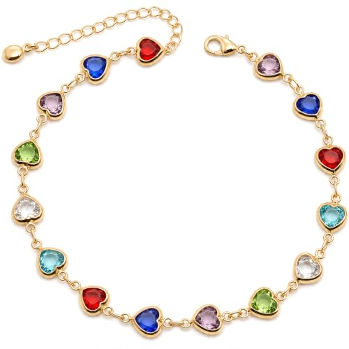 Suyi Gold Anklets for Women Colorful Ankle Bracelet Chain Anklet Jewelry for Beach Vacation Summer Heart Gold