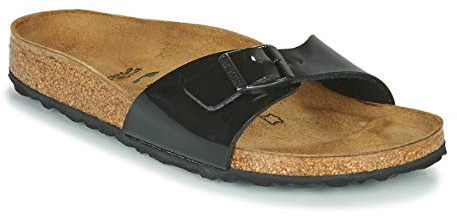 BIRKENSTOCK Classic Madrid Birko-Flor, Damen Pantoletten, Gr.-38 EU,Schwarz (Schwarz Lack)