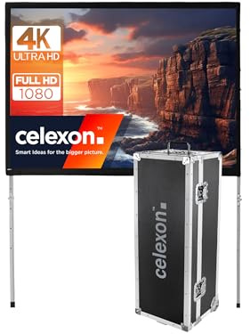 celexon Écran de Projection sur Cadre Pliable rétroprojection Mobile Expert 150 | 305x229 cm 4:3 | sur Pied pour intérieur & Plein air | pour vidéoprojecteurs 4K Full HD | Valise à roulettes Incluse