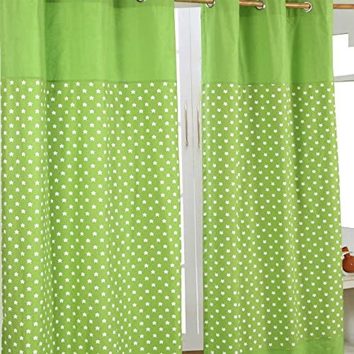 Homescapes Kindervorhang Junge Kinderzimmer Ösenvorhang Dekoschal Stars 2er Set grün 137 x 228 cm (Breite x Länge je Vorhang) 100% Reine Baumwolle