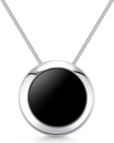 MATERIA Damen Kettenanhänger Onyx schwarz rund - 925 Silber Anhänger schwarzer Stein groß mit Kette inkl. Etui - KA-431