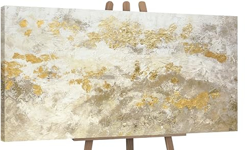 YS-Art Abstrakt Acrylbild mit Blattgold glänzendes Gold moderne