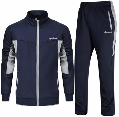 Rdruko Men's Track suits 2 Piece Set Sweat Suits Full Zip Jogging Gym Activewear Suit Set(Blue Grey,US M)
