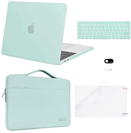 MOSISO Hülle Kompatibel mit MacBook Pro 13 Zoll M2 M1 2025-2016 A2338 A2289 A2251 A2159 A1989 A1706 A1708,Hartschalenhülle&Tasche&Tastaturschutz&Webcam-Abdeckung&Displayschutzfolie,Minz Grün