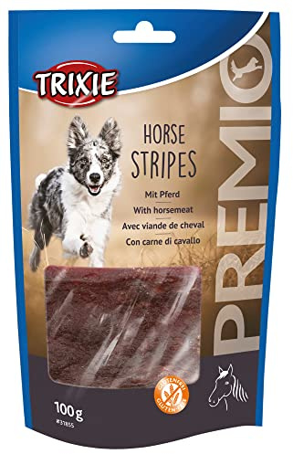 TRIXIE Hundeleckerli Premio Stripes mit Pferd – 100 g, 11 cm