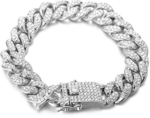 HALUKAKAH Chaîne en Or pour Homme,13MM Chaîne à Cubains Iced out Plaqué Or Véritable 18 Carats/Or Blanc Platine Bracelet Collier Ras du Cou,Complet Cz Diamantées,avec Boîte-Cadeau