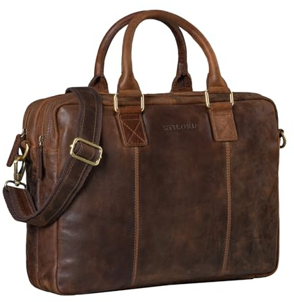 STILORD Zacharias Vintage Businesstasche Leder Aktentasche groß XL 15,6 Zoll Laptoptasche Schultertasche Umhängetasche aufsteckbar Echtleder Farbe:Zamora - braun