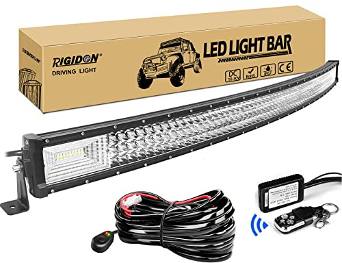 RIGIDON 52 tum 130cm 675W LED-ljusramp med stroboskopfjärrkontrollkabelsats | 12V, böjd, För bil, terräng, lastbil, SUV, ATV, UTE, pickup, 4x4, båt, strålkastarkombination, vattentät, 6000K vit, körning