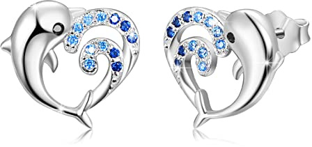 Delfin örhängen 925 sterlingsilver delfiner örhängen hjärta örhängen delfin havsinvånare öronsmycke för dotter kvinnor flickor