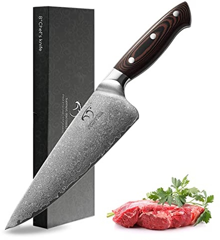 NANFANG BROTHERS Damastkochmesser, 20,3 cm, Profiqualität, Damastmesser Kochmesser 20cm, Damastmesser Küchenmesser aus Japanischer VG10 Cored&67-Schichten Damaststahl Klinge