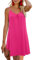 ULTRANICE Women's Summer Casual Beach Dresses V Neck Spaghetti Straps Rose Red Backless Swing Mini Sundress(Rose Red,XXL)