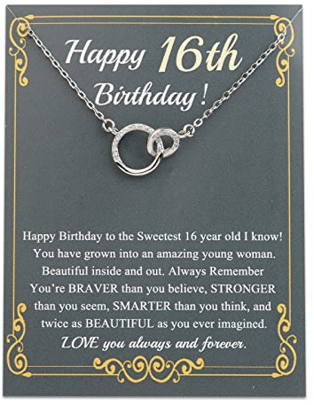 BNQL Halskette zum 16. Geburtstag für Mädchen, Silber, Doppelring, Edelstahl