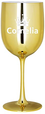 Herz & Heim® Weinkelch hochglänzend mit Gravur aus Kunststoff 460 ml Gold, Krone