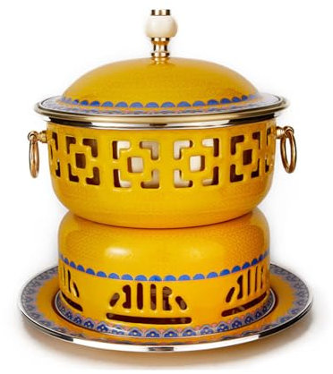 Pentola calda in rame cinese con coperchio Pentola singola for cottura ad alcool Pentola vecchia in rame cloisonné Pentola calda for bestiame mongolo Shabu in rame vintage for feste in famiglia,(C)
