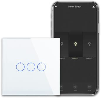 CNBINGO Interrupteur tactile intelligent fonctionnant avec Alexa, Google Assistant - Interrupteur Wi-Fi encastré - Avec panneau en verre - Interrupteur mural triple en blanc - Conducteur neutre