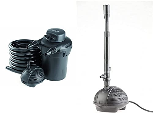 Pontec 50753 PondoPress Set 5000 & 57123 PondoVario 1500 - Set aus Druckfilter mit intergriertem 7W-Teichklärer, Filterpumpe und Wasserspielpumpe (1.500 l/h)