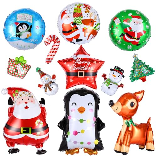 Kesote Luftballons Weihnachten Heliumballons 12 PCS Helium Ballons Folienballon Set Schneemann Nikolaus Merry Christmas Weihnachtsbaum (Motive Zufällig)