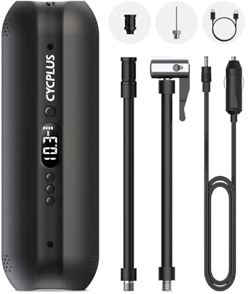 CYCPLUS Luftpumpe,12V DC/AC 2-in-1,Max I50PSI Automatische Abschaltung Elektrischer Kompressor Tragbar Fahrradpumpe Mini Reifenpumpe für alle Fahrräder Motorräder und Autos