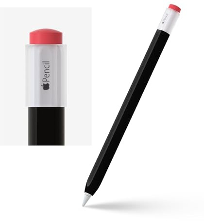 ELETIUO Silikon-Schutzhülle für Apple Pencil 2. Generation – mit passender Kappe, kompatibel mit iPad Pro 11 Zoll & 12,9 Zoll, Schwarz