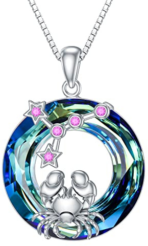 enjoylifecreative Damen Krebs Sternzeichen Kristall Halskette 925er Sterling Silber Cancer Geburtsstein Horoskop Anhänger Kette Sternbild Astrologie Schmuck Geschenke für Frauen Mädchen