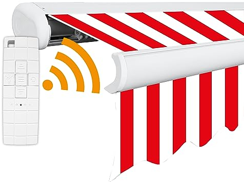 Arilco Elektrische Vollkassettenmarkise Kassettenmarkise Gelenkarmmarkise Markise Sonnenmarkise Sonnenschutz in vielen Farben und Größen wählbar in der Kassettenfarbe Weiß(3x2,5m Sylt)