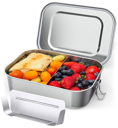 OITUGG Brotdose Edelstahl - 1400ml Lunchbox Edelstahl, mit Trennwänd - Brotdose Metall für Erwachsene, Design Schnappverschlüssen, Spülmaschinengeeignet, 20 x14 x6.6cm