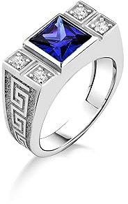 BySilverStone Jewelry Siegelring Mit Saphirstein Für Männer, Griechisches Symbol Mit Blauem Saphirring Für Männer, 925Er Silberring Mit Blauem Stein Für Männer, Geschenkring Für Männer