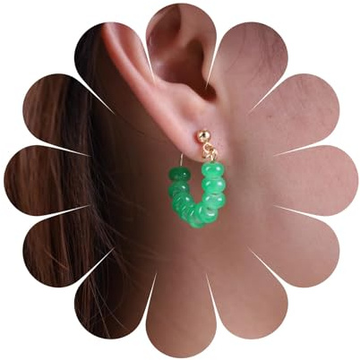 Yienate Esmeralda Huggie Pendientes Aro Oro Perforado Verde Gema Oreja Brazalete Ligero Barroco Colgante Cuentas Pendientes Boda Prom Envoltura Espárragos Pendientes Día San Patrick Para Mujeres