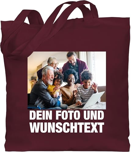 Baumwolltasche - Geschenk mit Bild I eigenem Foto I Name I eigener Text I Wunschtext - Unisize - Bordeauxrot - stoffbeutel individuell bedruckt kindergarten stofftasche selbst drucken diy beutel