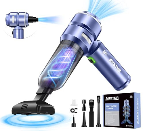 AUXTUR Aspirateur de voiture sans fil portable - 15 000 PA - Mini aspirateur 3 en 1 sans balais haute puissance - 100 W - Avec câble de données de type C - Petit nettoyeur portable et rechargeable