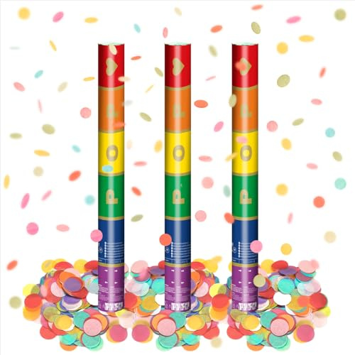 OH YEAH - 3 Unidades - Cañón Confeti Multicolor Papel - 50 cm - Fiestas y Celebraciones - Ideal para Bodas, Cumpleaños, Eventos y Despedidas - Gran Potencia de Alcance - FÁCIL DE USAR