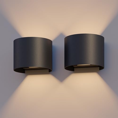CALEX Verona Wandleuchte, für Außen & Innen, warmweißes Up & Down Licht, einstellbarer Lichtstrahl, wasserdicht, Schwarz, 2er Pack