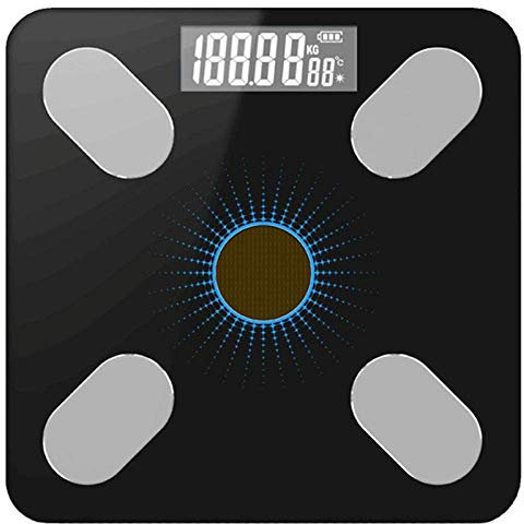 CYYHGD Balance Bluetooth, Balance de Salle de Bain avec Affichage rétroéclairé, Balance électronique Solaire, 180Kg 400Lb, Cuisine Noire