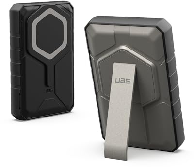 URBAN ARMOR GEAR Rugged Powerbank magnetisch (10.000 mAh, Integrierter Ständer, IPX6 wasserdicht, Inkl. 120cm USB-C auf USB-C Ladekabel) Schwarz/Titan