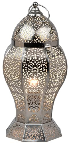 Orientalische Tischlampe Jaleel handgemacht aus Metall in Silber 39 cm