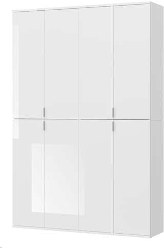 Inn.Furn Kleiderschrank Garderobenschrank weiß Hochglanz viel Stauraum viele Fächer 122 x 193 cm SystemX
